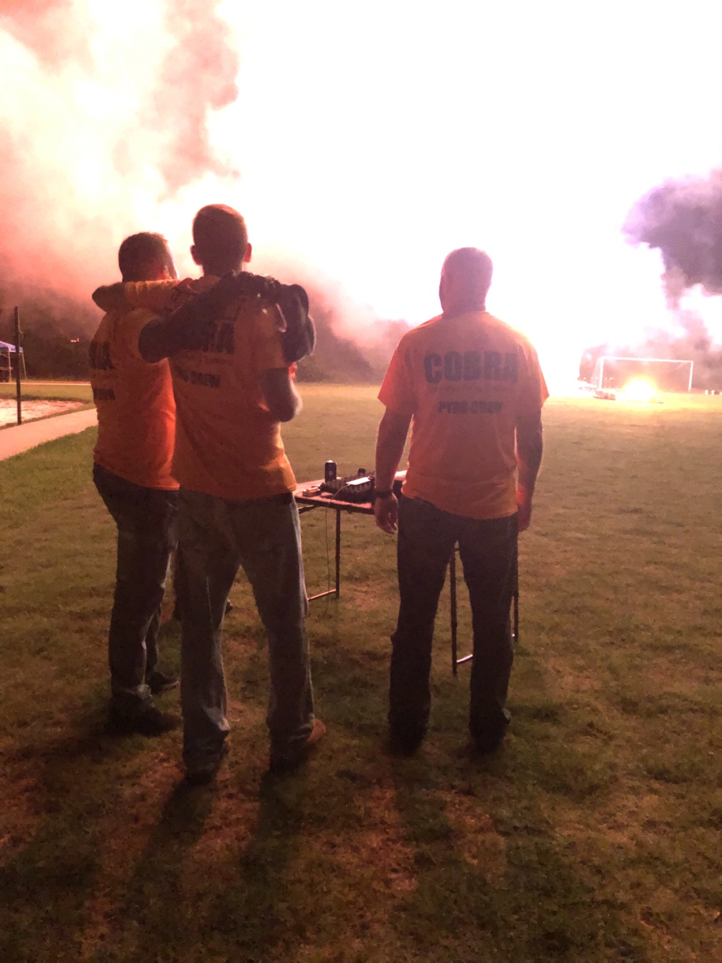 Fireworks production crew working at a firing position